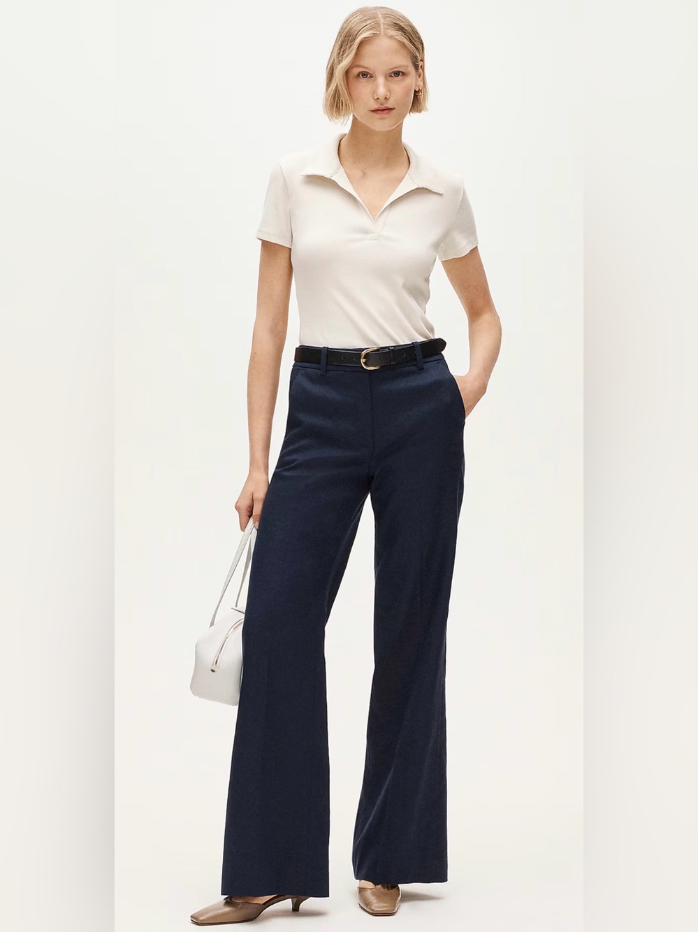 J. Crew Carolina Flare Pant in Stretch Linen Blend in Navy